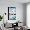 06 - Black Framed Los Angeles Waterfront Homes Watercolor Canvas Print - Contemporary Living Room - Vertical.jpg