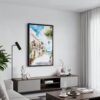 06 - Black Framed Mallorca Spain Watercolor Canvas Print - Contemporary Living Room - Vertical.jpg