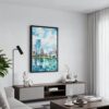 06 - Black Framed Milwaukee Skyline Watercolor Canvas Print - Contemporary Living Room - Vertical.jpg