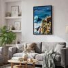 06 - Black Framed Nazare Portugal Watercolor Canvas Print - Skandinavian Living Room - Vertical.jpg