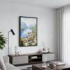 06 - Black Framed Norwegian Fjords Watercolor Canvas Print - Contemporary Living Room - Vertical.jpg
