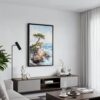 06 - Black Framed Pebble Beach Cypress Watercolor Canvas Print - Contemporary Living Room - Vertical.jpg