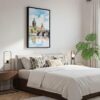 06 - Black Framed Prague Charles Bridge - Watercolor Canvas Print - Bedroom - Vertical.jpg