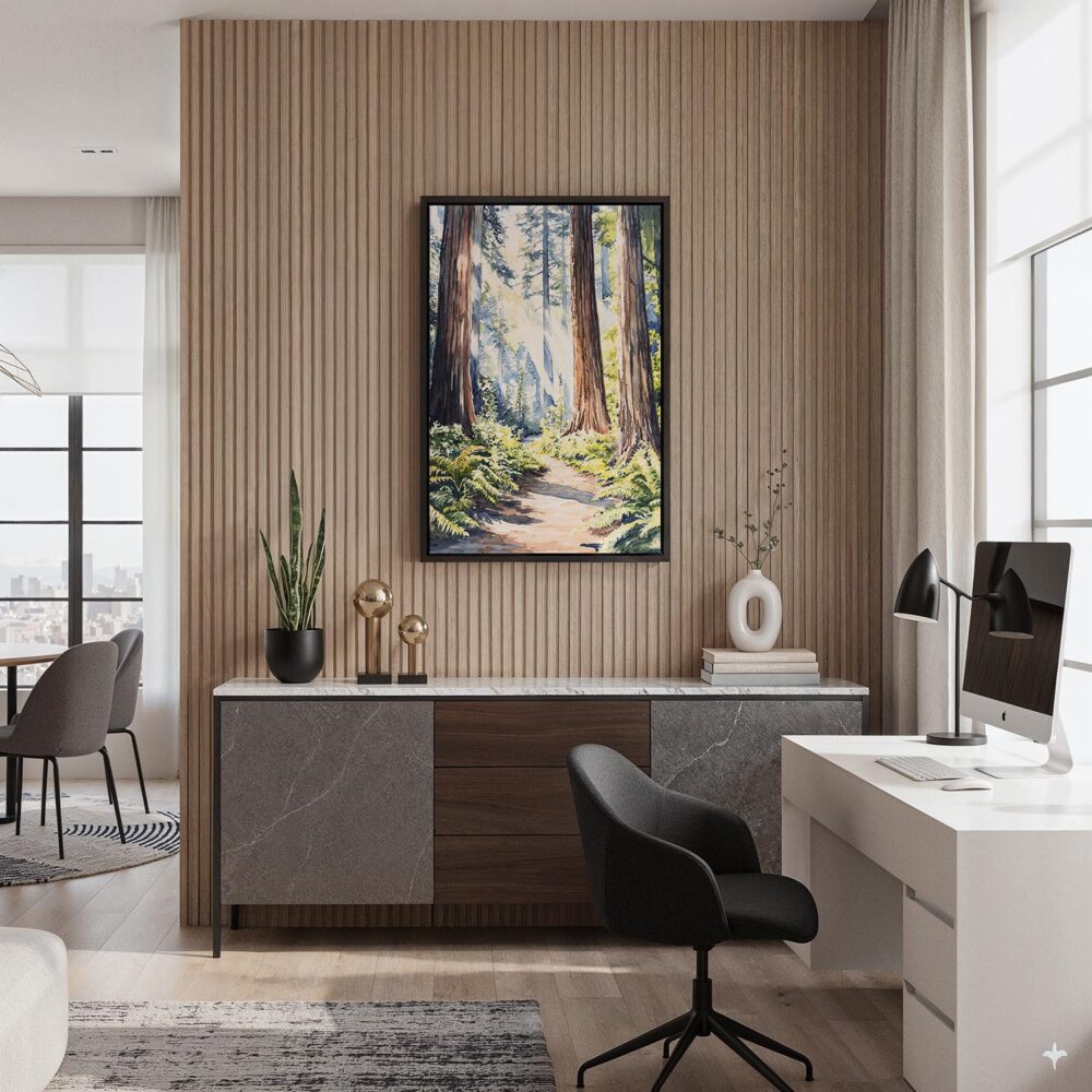 06 - Black Framed Redwood Nationall Park Watercolor Canvas Print - Home Office - Vertical.jpg 06 - Black Framed Redwood Nationall Park Watercolor Canvas Print - Home Office - Vertical.jpg