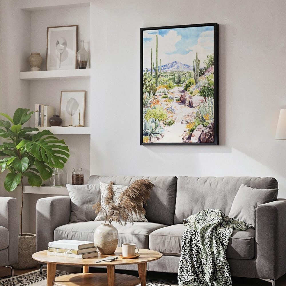 06 - Black Framed Saguaro National Park Watercolor Canvas Print - Skandinavian Living Room - Vertical.jpg 06 - Black Framed Saguaro National Park Watercolor Canvas Print - Skandinavian Living Room - Vertical.jpg
