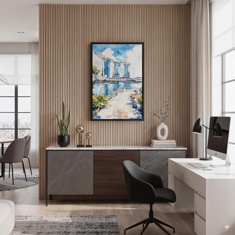 06 - Black Framed Singapore Watercolor Canvas Print - Home Office - Vertical.jpg 06 - Black Framed Singapore Watercolor Canvas Print - Home Office - Vertical.jpg