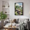 06 - Black Framed Sri Lanka Train Watercolor Canvas Print - Skandinavian Living Room - Vertical.jpg