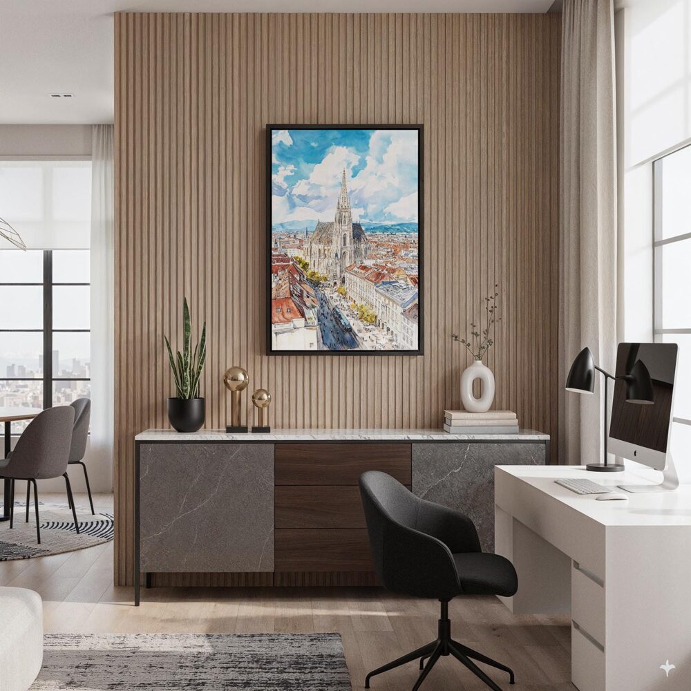 06 - Black Framed Vienna Watercolor Canvas Print - Home Office - Vertical.jpg 06 - Black Framed Vienna Watercolor Canvas Print - Home Office - Vertical.jpg