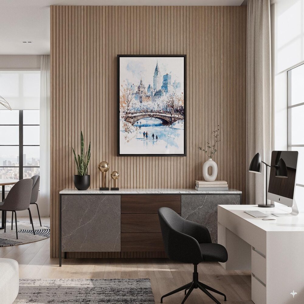 06 - Black Framed White Christmas Central Park New York Watercolor Canvas Print - Home Office - Vertical.jpg 06 - Black Framed White Christmas Central Park New York Watercolor Canvas Print - Home Office - Vertical.jpg