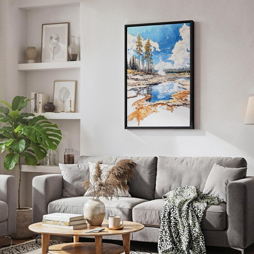 06 - Black Framed Yellostone Geyser - Walercolor Canvas Print - Skandinavian Living Room - Vertical.jpg 06 - Black Framed Yellostone Geyser - Walercolor Canvas Print - Skandinavian Living Room - Vertical.jpg