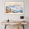 06 - Blue Ridge Mountains Watercolor - Horizontal Art Print in Natural Wood Frame above work desk.jpg