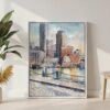 06 - Boston Harbor Watercolor Canvas Print with White Floater Frame - Standing on Floor - Vertical.jpg