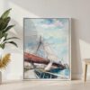 06 - Boston Zakim Bridge Watercolor Canvas Print with White Floater Frame - Standing on Floor - Vertical.jpg