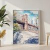 06 - Brooklyn Bridge - Watercolor Canvas Print with White Floater Frame - Standing on Floor - Vertical.jpg