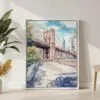 06 - Brooklyn Bridge - Watercolor Canvas Print with White Floater Frame - Standing on Floor - Vertical.jpg