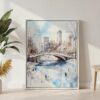 06 - Central Park New York City Watercolor Canvas Print with White Floater Frame - Standing on Floor - Vertical.jpg