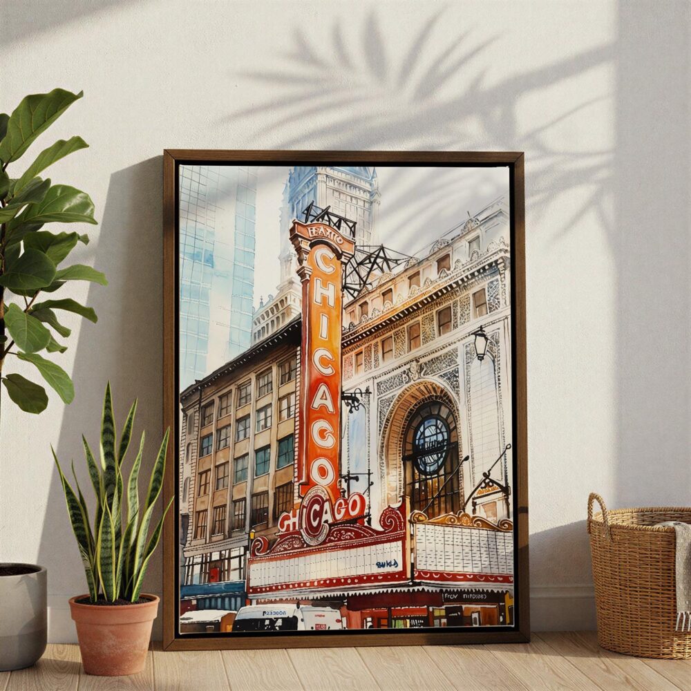 06 - Chicago Theater Canvas Print with Brown Floater Frame - Standing on Floor - Vertical.jpg 06 - Chicago Theater Canvas Print with Brown Floater Frame - Standing on Floor - Vertical.jpg