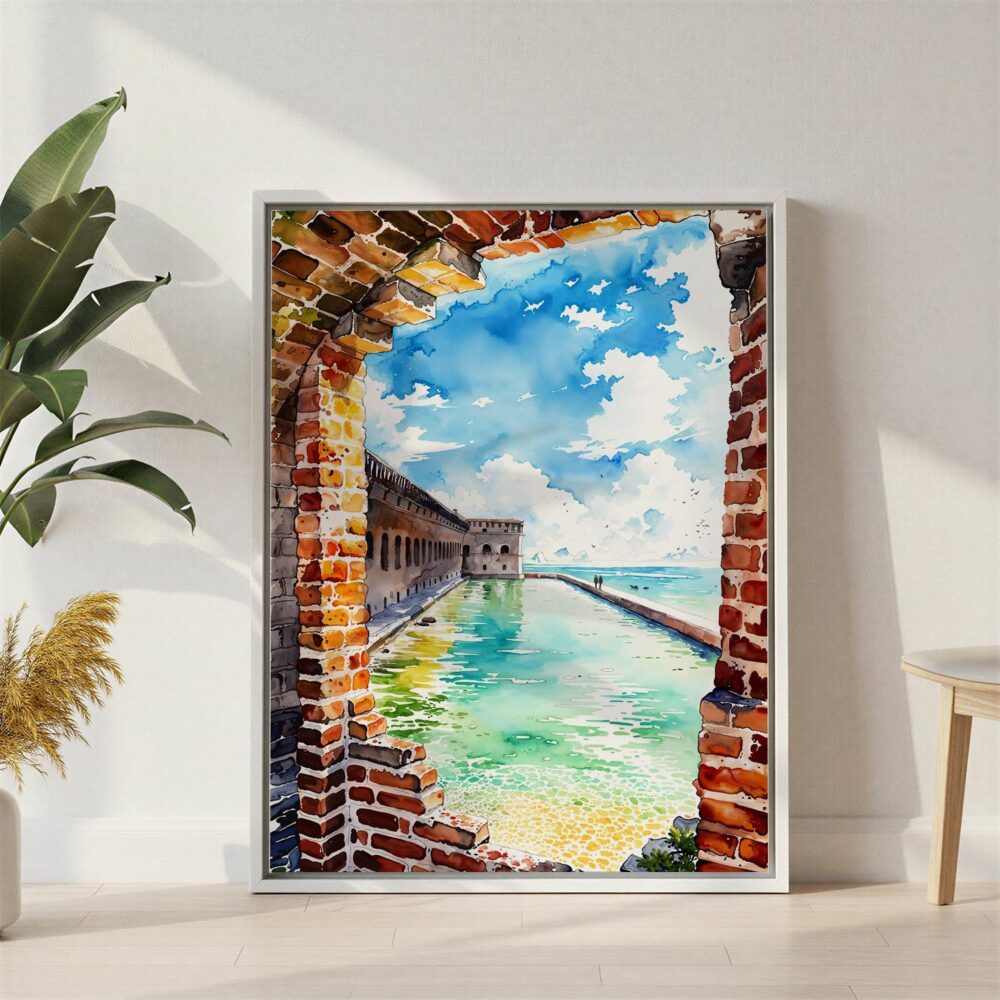 06 - Dry Tortugas National Park Watercolor Canvas Print with White Floater Frame - Standing on Floor - Vertical.jpg 06 - Dry Tortugas National Park Watercolor Canvas Print with White Floater Frame - Standing on Floor - Vertical.jpg