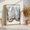 06 - Flatiron Watercolor Canvas Print with Natural Floater Frame - Standing on Floor - Vertical.jpg