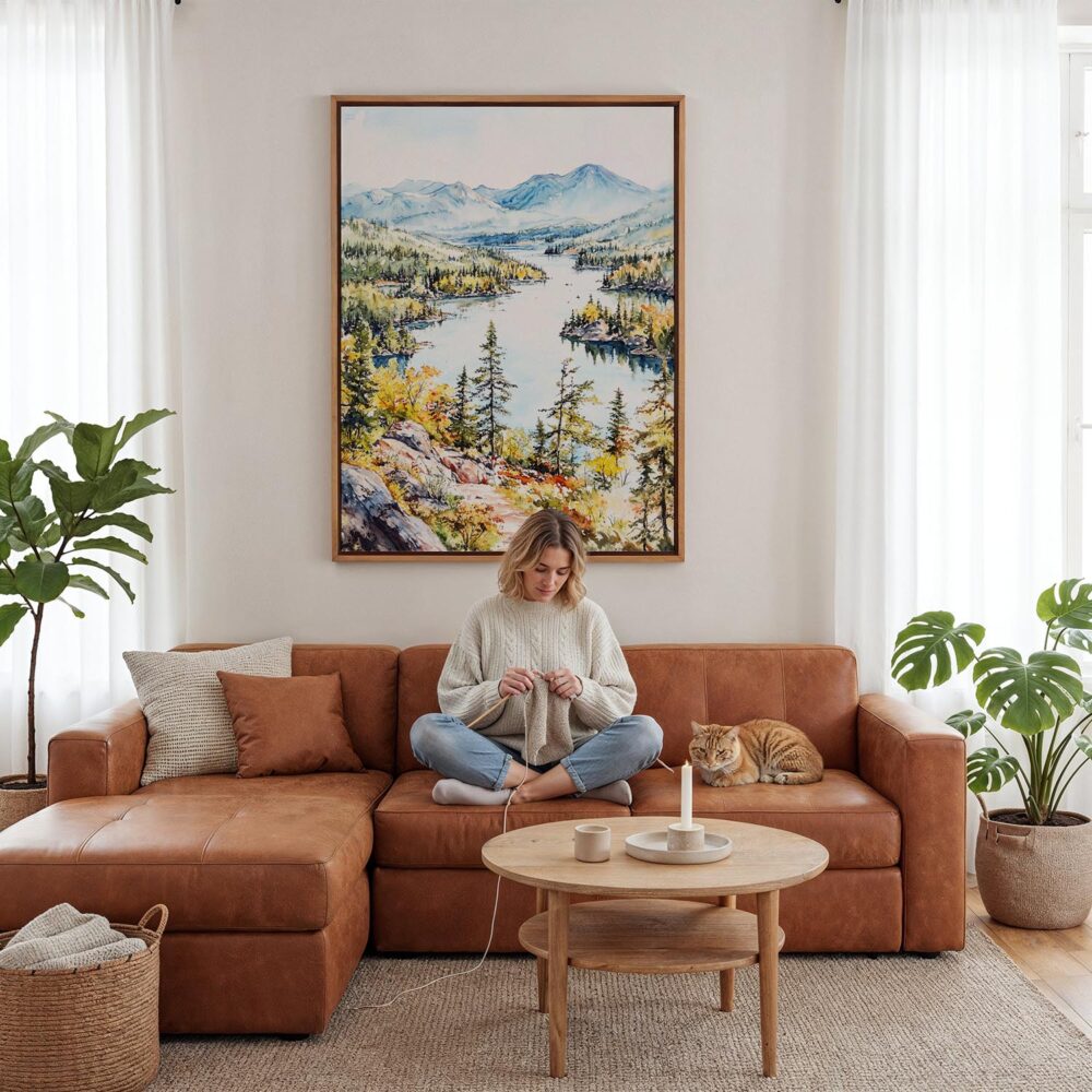 06 - Framed Adirondack Mountains Watercolor Canvas Print - Woman Knitting - Vertical.jpg 06 - Framed Adirondack Mountains Watercolor Canvas Print - Woman Knitting - Vertical.jpg