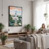 06 - Framed Athens Georgia Watercolor Canvas Print - Woman reading in modern Living Room - Vertical.jpg