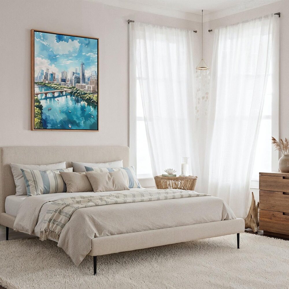 06 - Framed Austin Texas Watercolor Canvas Print - Coastal Bedroom - Vertical.jpg 06 - Framed Austin Texas Watercolor Canvas Print - Coastal Bedroom - Vertical.jpg