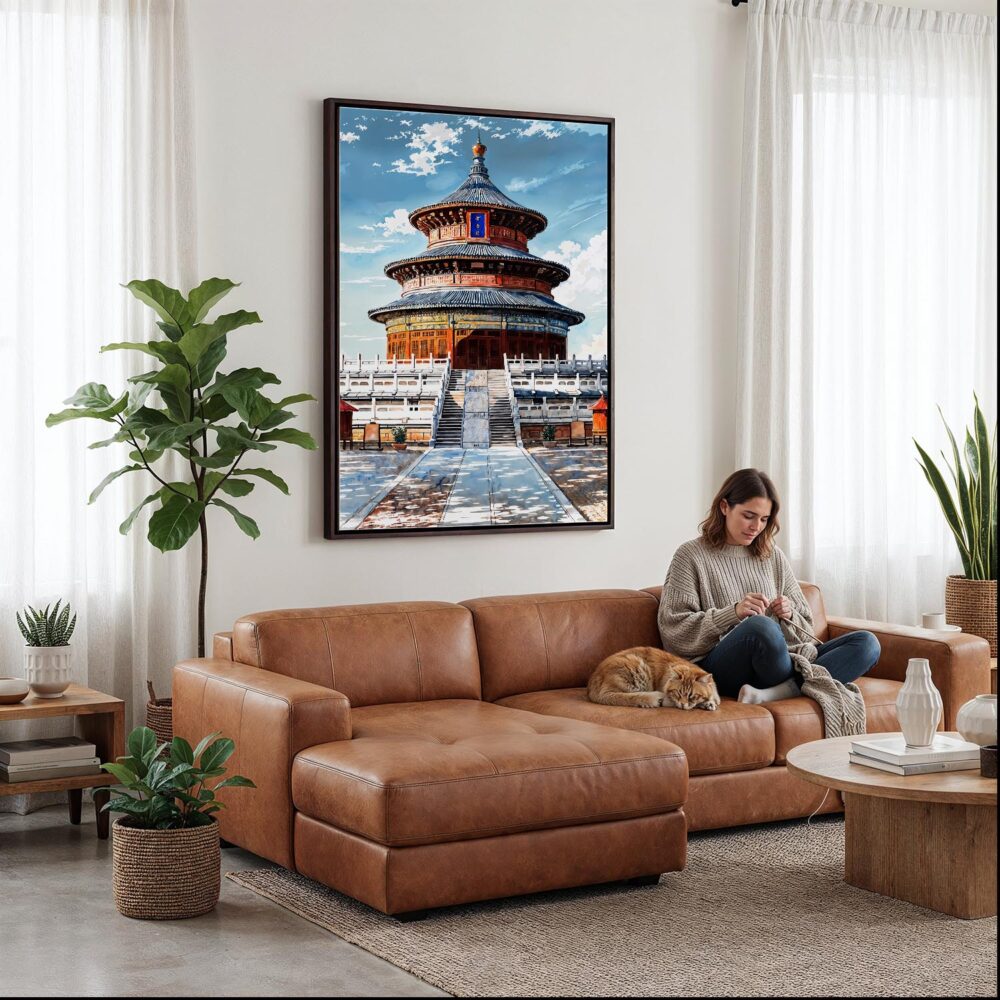 06 - Framed Beijing Forbidden City Watercolor Canvas Print - Woman Knitting on leather couch - Vertical.jpg 06 - Framed Beijing Forbidden City Watercolor Canvas Print - Woman Knitting on leather couch - Vertical.jpg