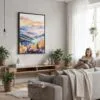 06 - Framed Blue Ridge Mountains Canvas Print - Woman reading in modern Living Room - Vertical.jpg