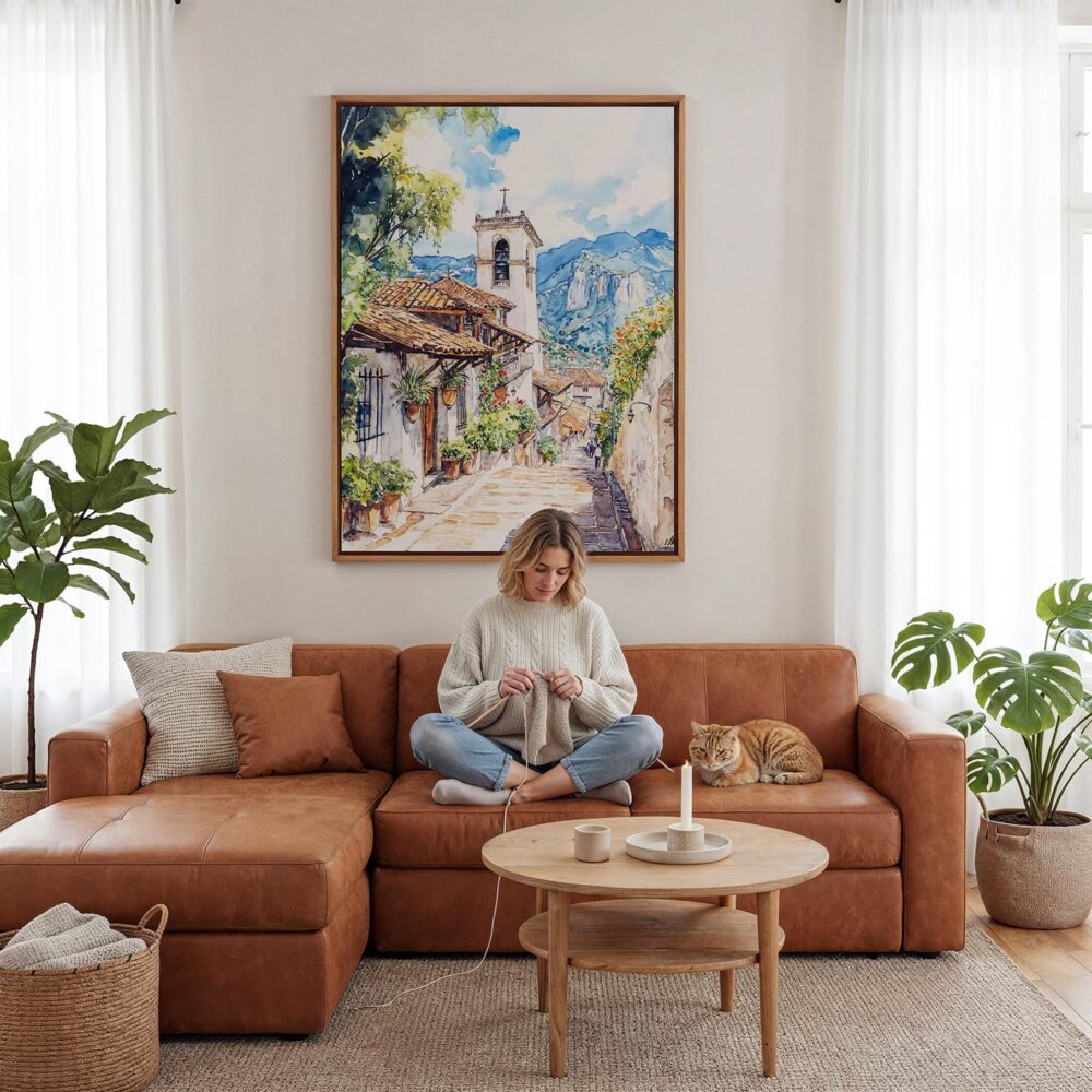 06 - Framed Bogota Colombia Watercolor Canvas Print - Woman Knitting - Vertical.jpg 06 - Framed Bogota Colombia Watercolor Canvas Print - Woman Knitting - Vertical.jpg