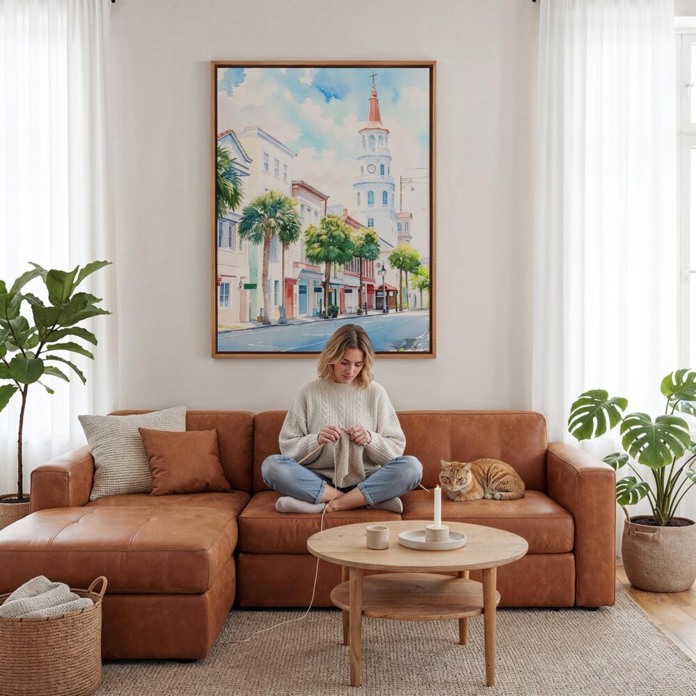 06 - Framed Charleston SC Watercolor Canvas Print - Woman Knitting - Vertical.jpg 06 - Framed Charleston SC Watercolor Canvas Print - Woman Knitting - Vertical.jpg