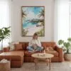 06 - Framed Costa Rica Playa Ventana Watercolor Canvas Print - Woman Knitting - Vertical.jpg