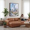 06 - Framed Dallas Texas Watercolor Canvas Print - Woman Knitting on leather couch - Vertical.jpg