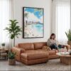 06 - Framed Hawaii - Honolulu - Watercolor Canvas Print - Woman Knitting on leather couch - Vertical.jpg