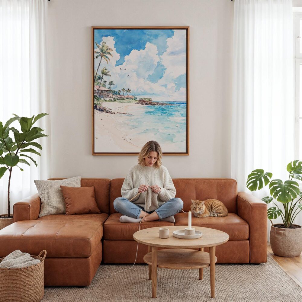 06 - Framed Hawaii - Maui - Watercolor Canvas Print - Woman Knitting - Vertical.jpg 06 - Framed Hawaii - Maui - Watercolor Canvas Print - Woman Knitting - Vertical.jpg