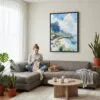 06 - Framed Hawaii - Napali - Watercolor Canvas Print - Woman Knitting on grey couch - Vertical.jpg