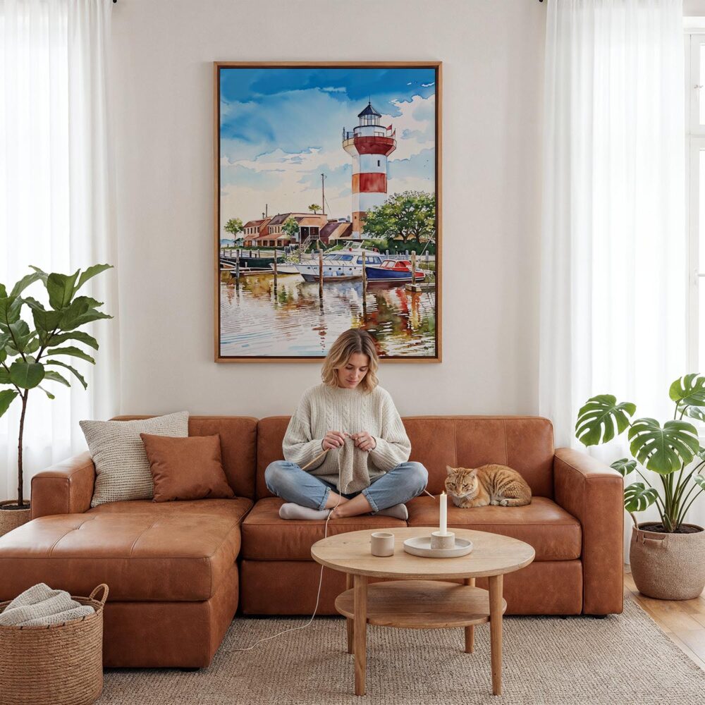 06 - Framed Hilton Head South Carolina Watercolor Canvas Print - Woman Knitting - Vertical.jpg 06 - Framed Hilton Head South Carolina Watercolor Canvas Print - Woman Knitting - Vertical.jpg