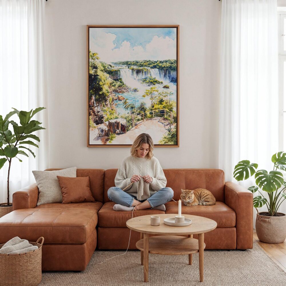 06 - Framed Iguazu Falls watercolor Canvas Print - Woman Knitting - Vertical.jpg 06 - Framed Iguazu Falls watercolor Canvas Print - Woman Knitting - Vertical.jpg