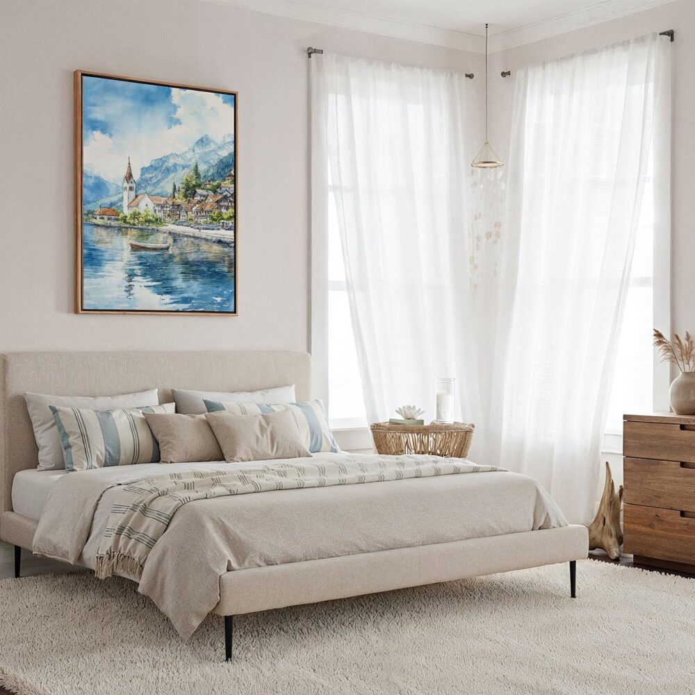06 - Framed Interlaken Watercolor Canvas Print - Coastal Bedroom - Vertical.jpg 06 - Framed Interlaken Watercolor Canvas Print - Coastal Bedroom - Vertical.jpg