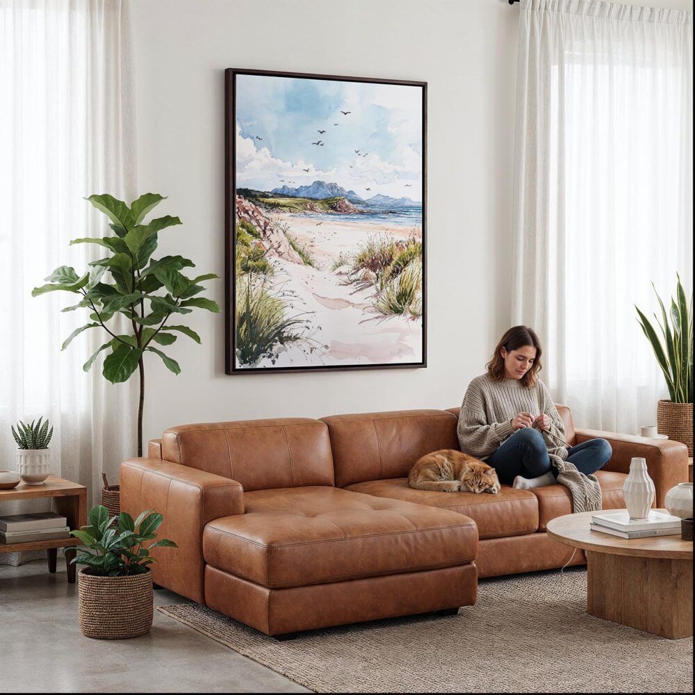 06 - Framed Ireland - Donegal - Watercolor Canvas Print - Woman Knitting on leather couch - Vertical.jpg 06 - Framed Ireland - Donegal - Watercolor Canvas Print - Woman Knitting on leather couch - Vertical.jpg