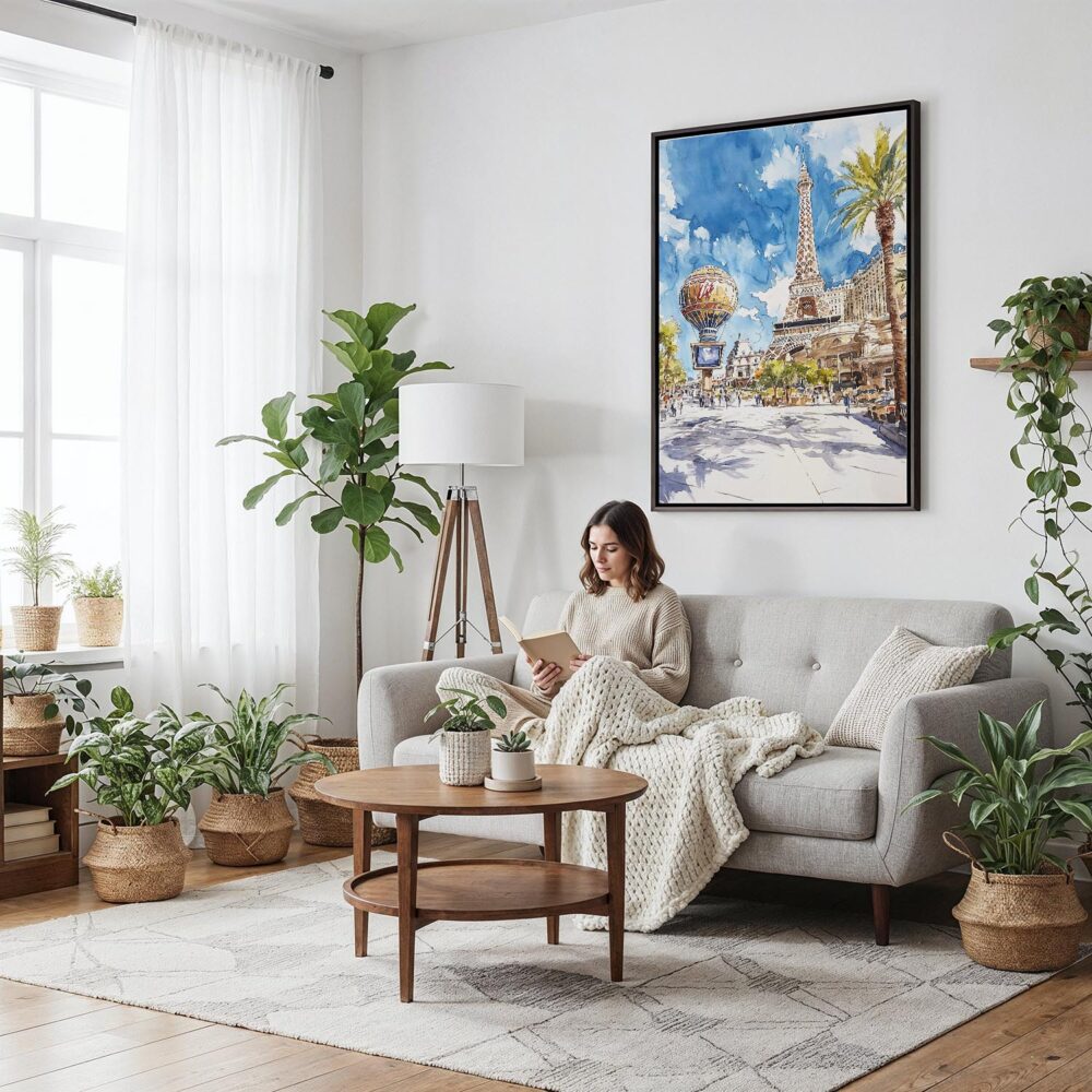 06 - Framed Las Vegas Nevada Watercolor Canvas Print - Woman reading on couch - Vertical.jpg 06 - Framed Las Vegas Nevada Watercolor Canvas Print - Woman reading on couch - Vertical.jpg