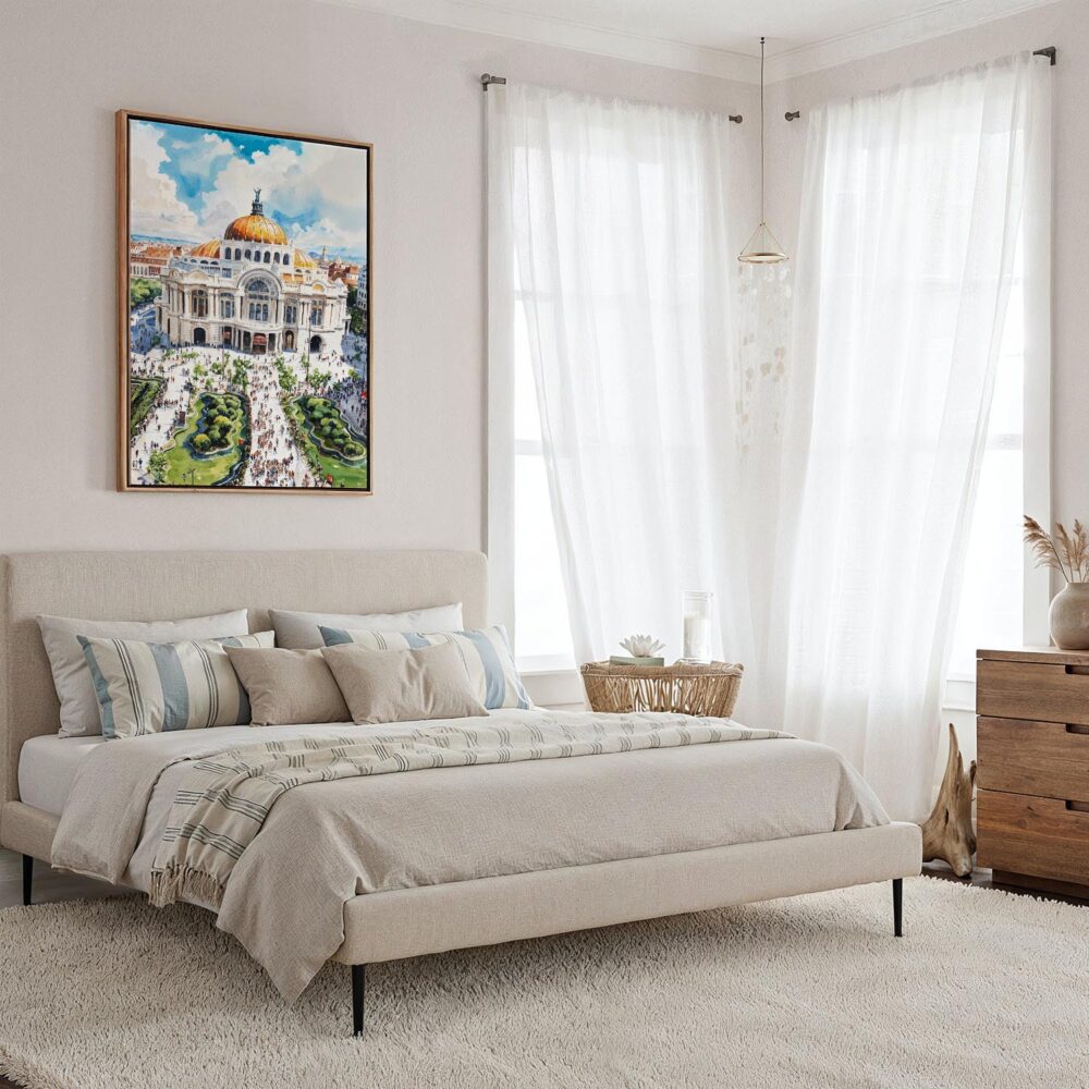 06 - Framed Mexico Palacio de Bellas Artes Watercolor Canvas Print - Coastal Bedroom - Vertical.jpg 06 - Framed Mexico Palacio de Bellas Artes Watercolor Canvas Print - Coastal Bedroom - Vertical.jpg