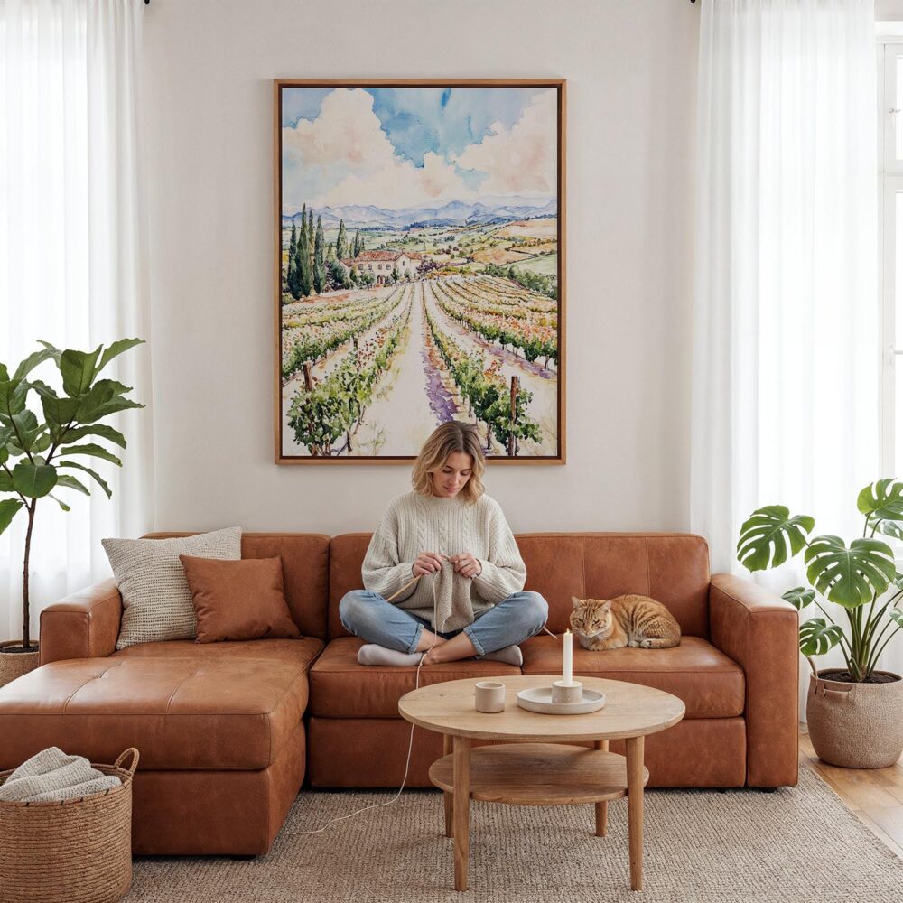 06 - Framed Napa Valley Vineyard Watercolor Canvas Print - Woman Knitting - Vertical.jpg 06 - Framed Napa Valley Vineyard Watercolor Canvas Print - Woman Knitting - Vertical.jpg