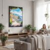 06 - Framed Naples Watercolor Canvas Print - Woman reading in modern Living Room - Vertical.jpg