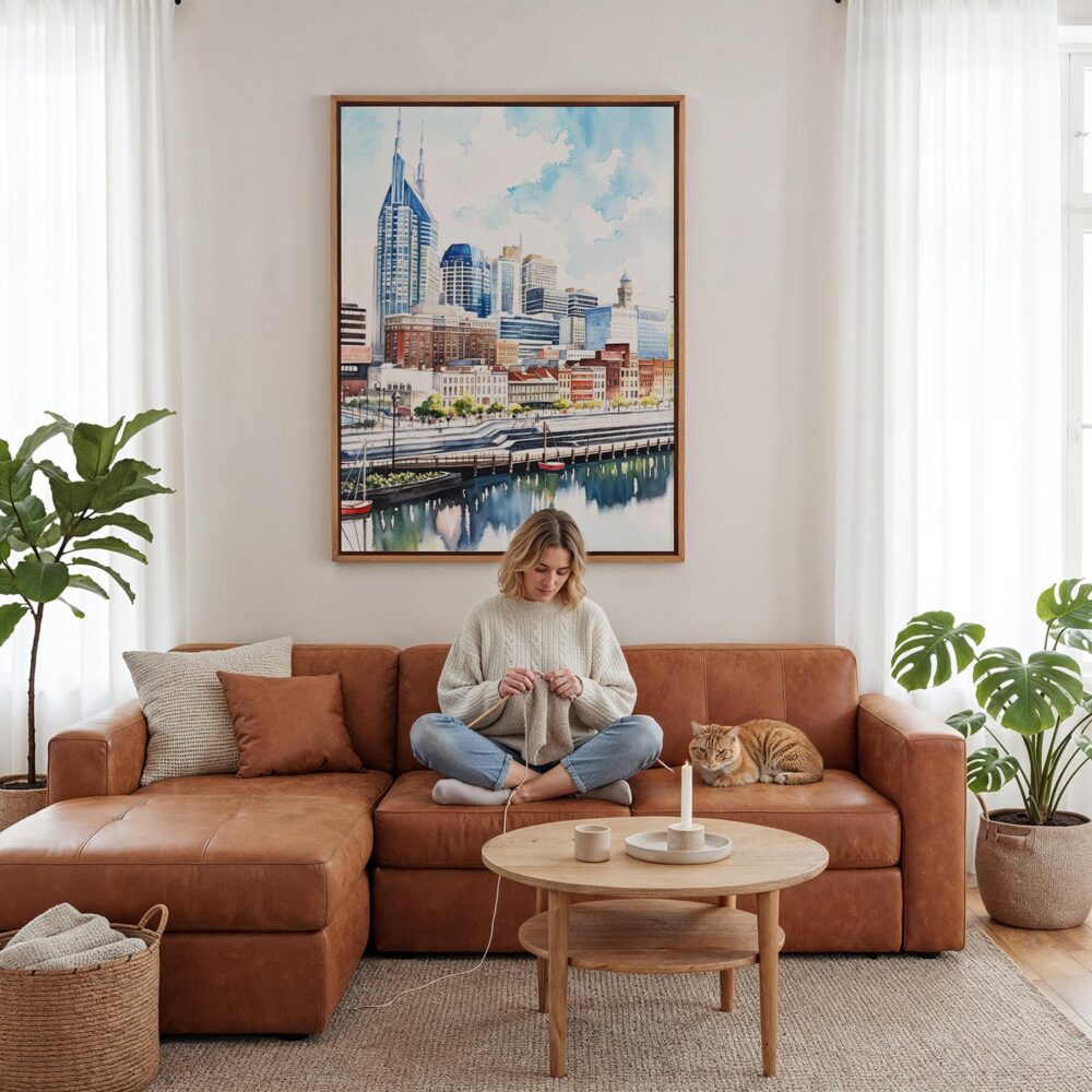 06 - Framed Nashville Skyline Watercolor Canvas Print - Woman Knitting - Vertical.jpg 06 - Framed Nashville Skyline Watercolor Canvas Print - Woman Knitting - Vertical.jpg