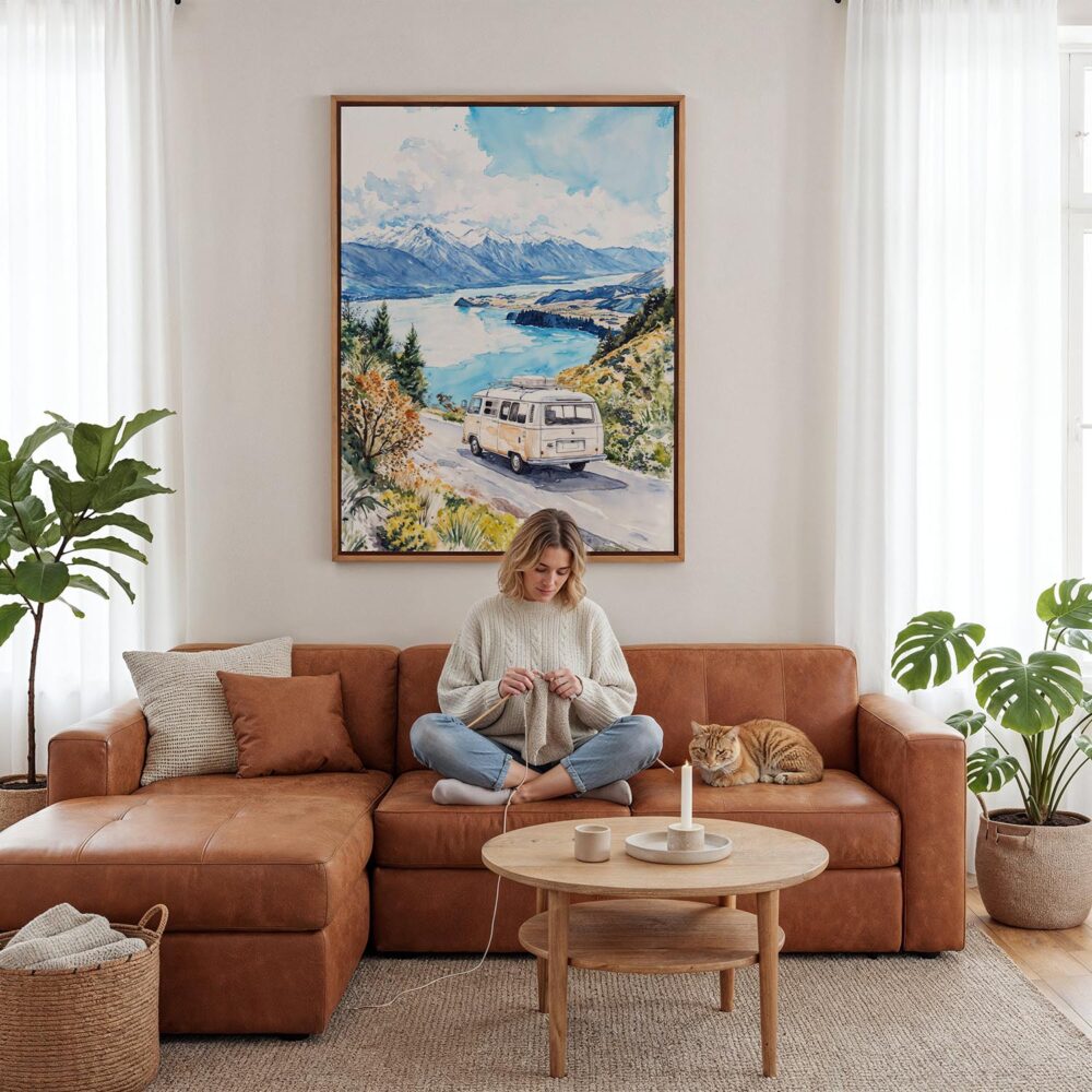 06 - Framed New Zealand Queenstown Watercolor Canvas Print - Woman Knitting - Vertical.jpg 06 - Framed New Zealand Queenstown Watercolor Canvas Print - Woman Knitting - Vertical.jpg