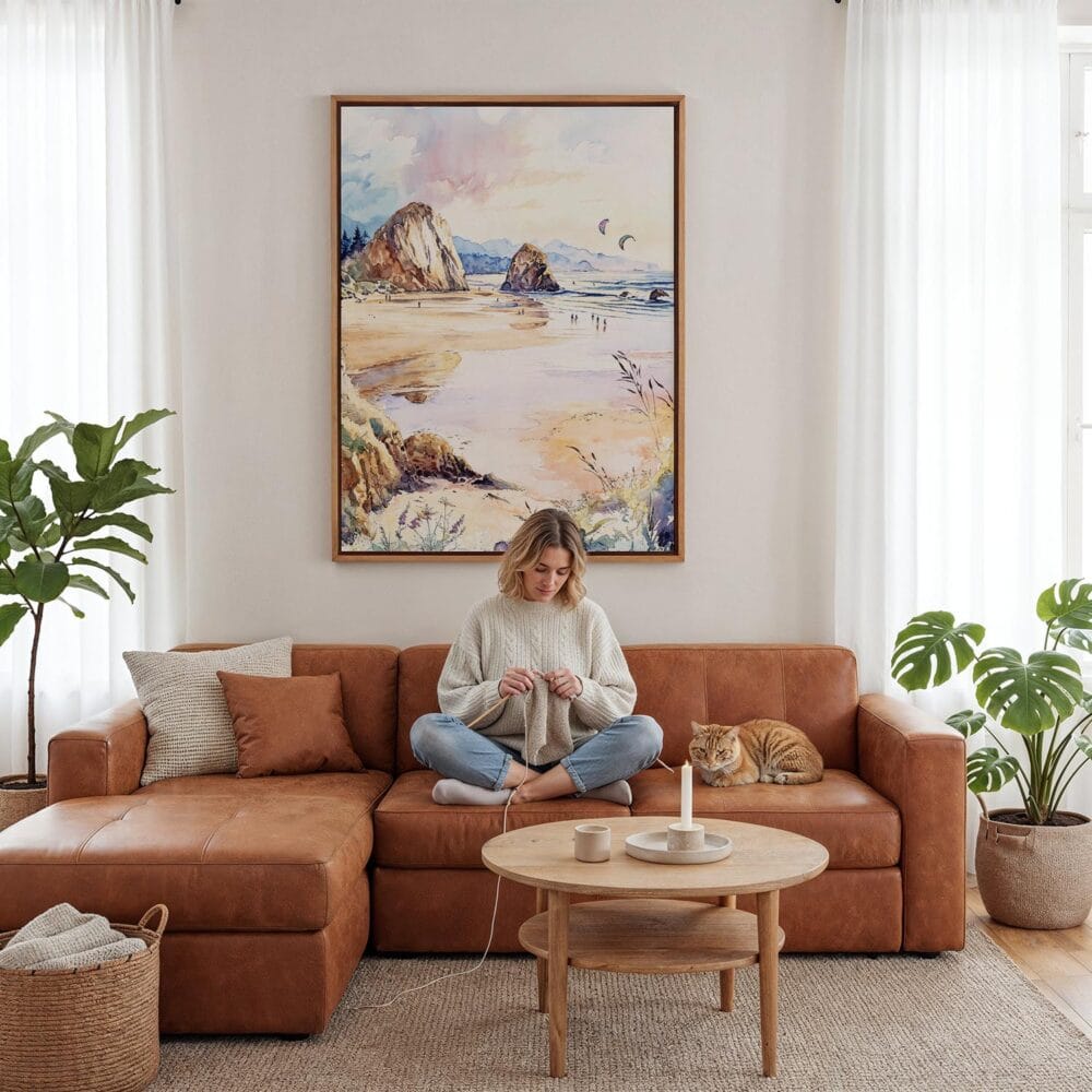 06 - Framed Oregon Coast Watercolor Canvas Print - Woman Knitting - Vertical.jpg 06 - Framed Oregon Coast Watercolor Canvas Print - Woman Knitting - Vertical.jpg