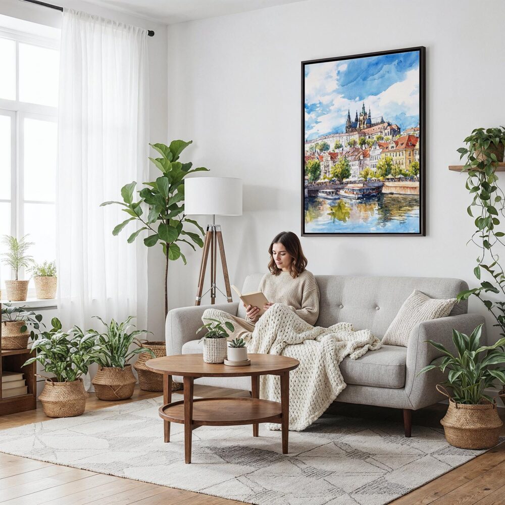 06 - Framed Prague St Vitus Cathedral Canvas Print - Woman reading on couch - Vertical.jpg 06 - Framed Prague St Vitus Cathedral Canvas Print - Woman reading on couch - Vertical.jpg