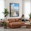 06 - Framed Santa Barbara California Watercolor Canvas Print - Woman Knitting on leather couch - Vertical.jpg