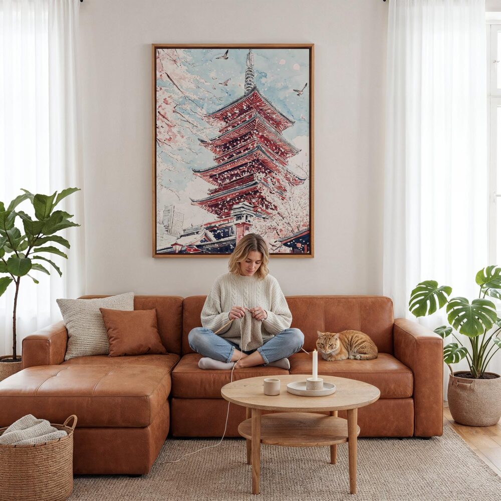 06 - Framed Tokyo Sakura - Watercolor Canvas Print - Woman Knitting - Vertical.jpg 06 - Framed Tokyo Sakura - Watercolor Canvas Print - Woman Knitting - Vertical.jpg