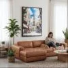 06 - Framed Tokyo Tower - Watercolor Canvas Print - Woman Knitting on leather couch - Vertical.jpg